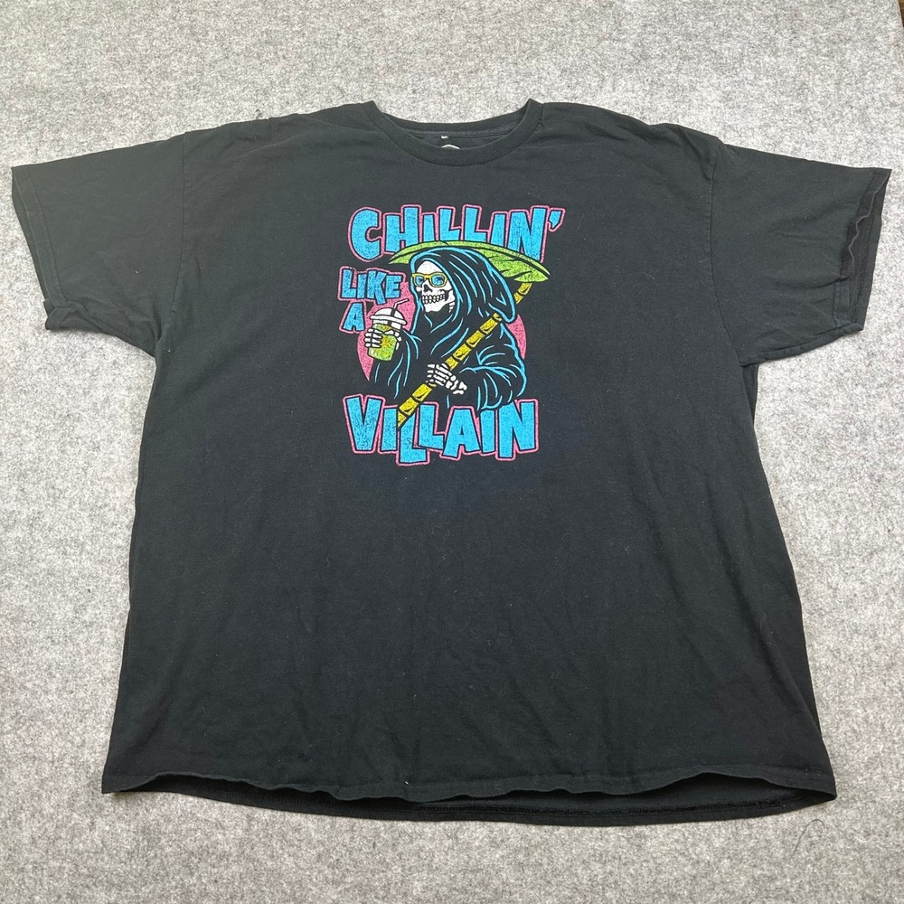 GUC DOM‎ Chillin Like A Villain Grim Reaper Graphic T-Shirt Black Mens 2XL XXL